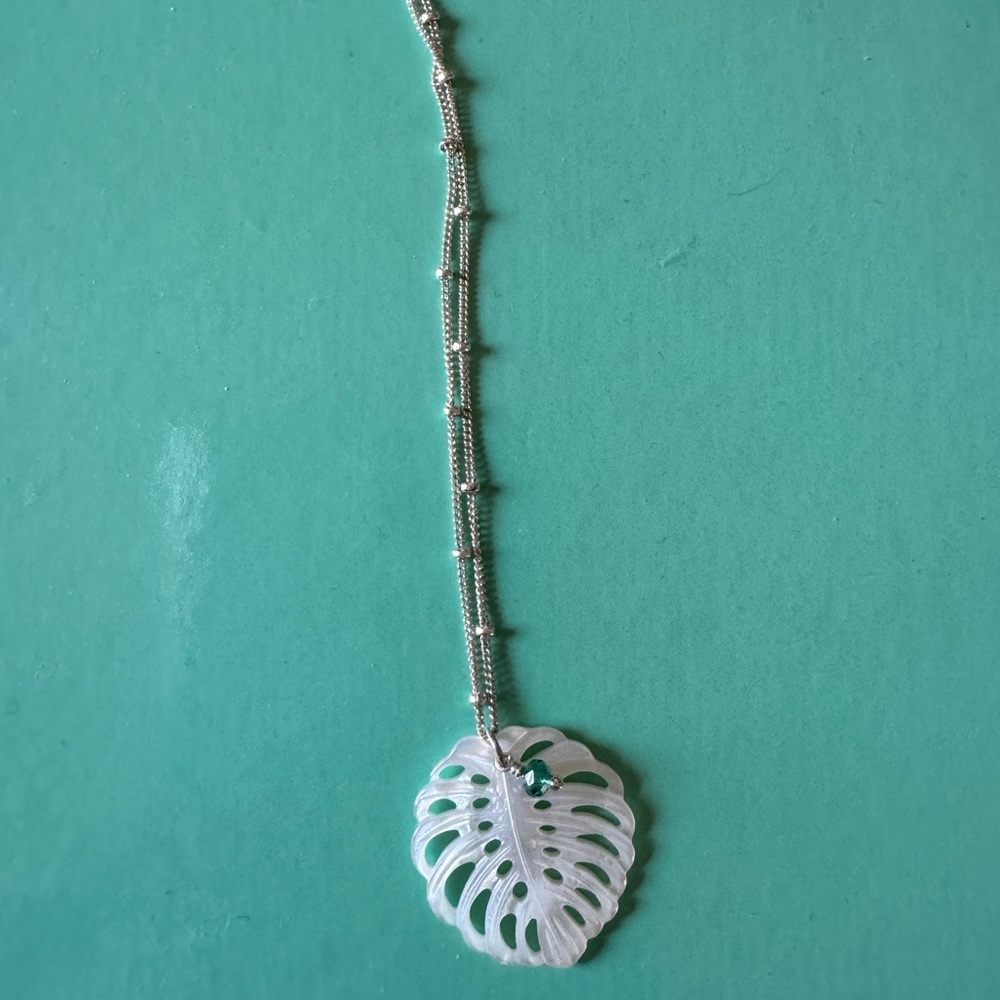 Sterling silver mother of pearl monstera leaf necklace